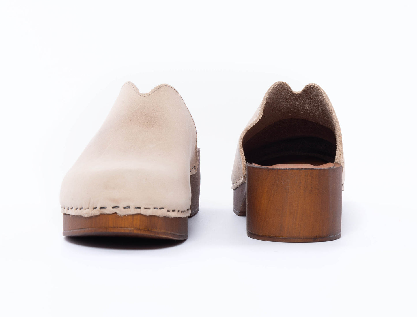 Sabot con Tacco in Legno - Beige
