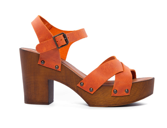 Sandalo Tacco Legno - Arancio